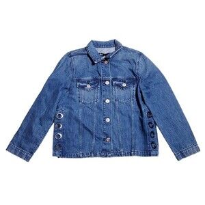 3x1 Hollow Denim Jean Jacket Blue Women's Size Medium Dita Grommets Slouchy